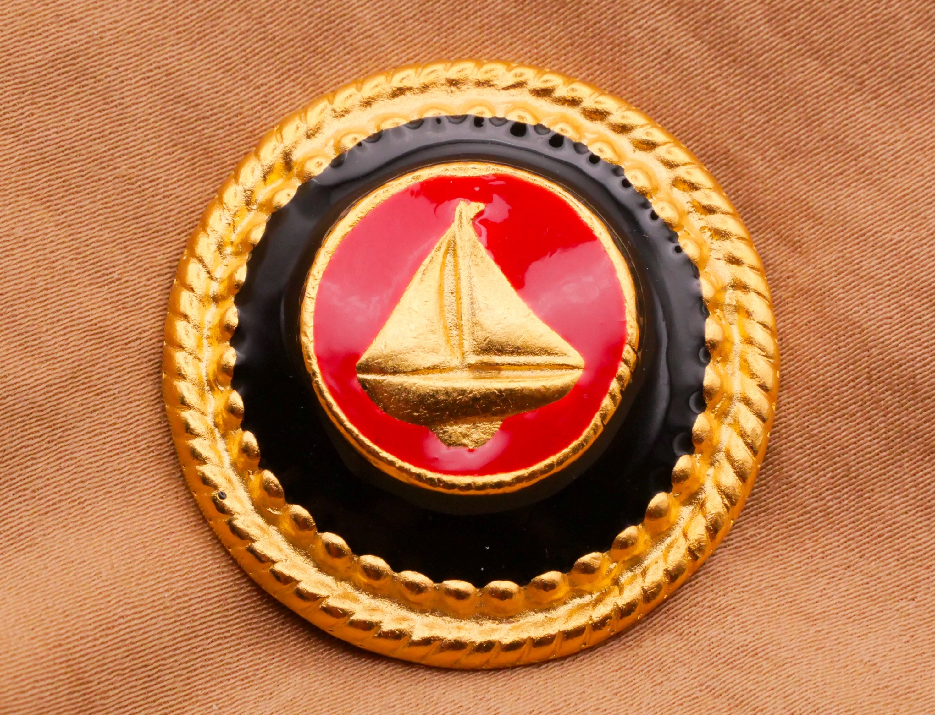 Ship Button Sailing Ship Sailboat Red Enamel Gold Metal Large Button 32mm – Button ...