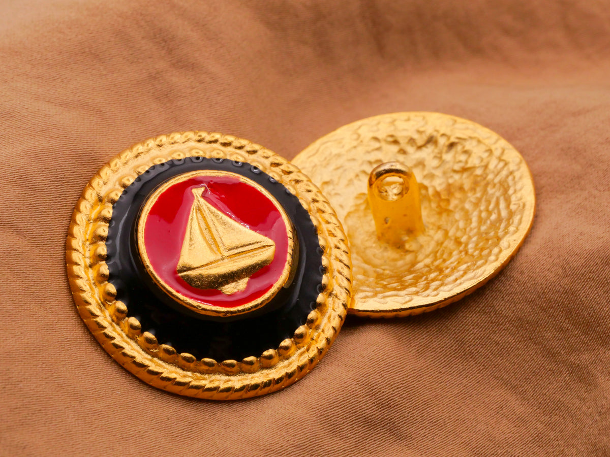 Ship Button Sailing Ship Sailboat Red Enamel Gold Metal Large Button 32mm – Button ...