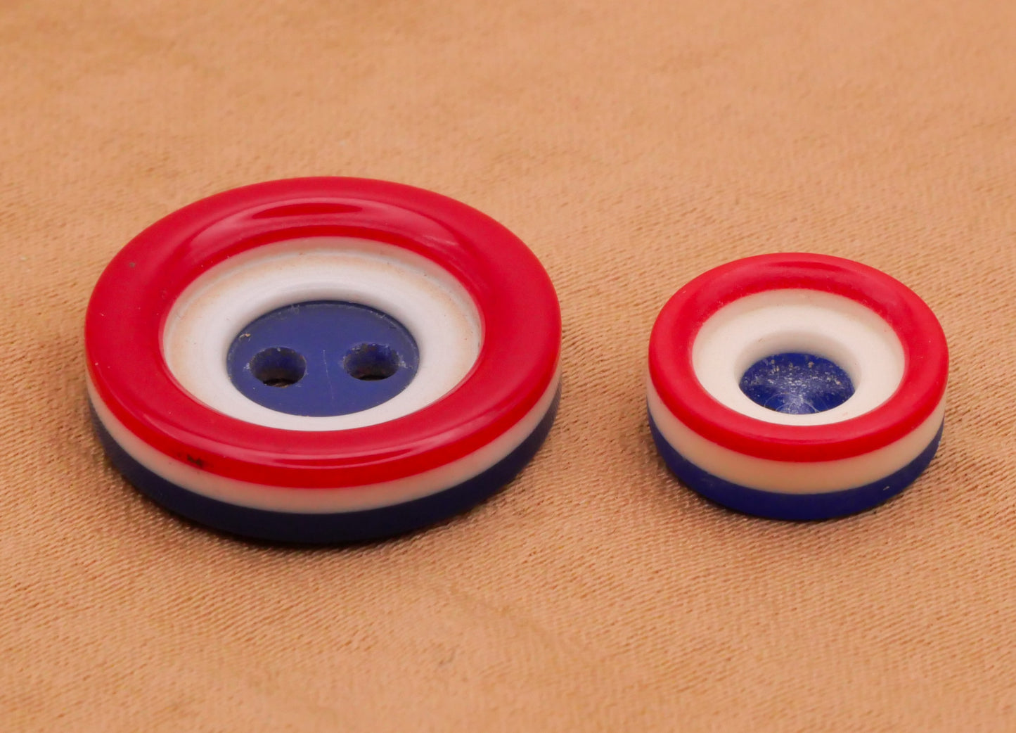 Patriotic Red White Blue Vintage Layered Plastic Pair of Buttons Various 12-19mm