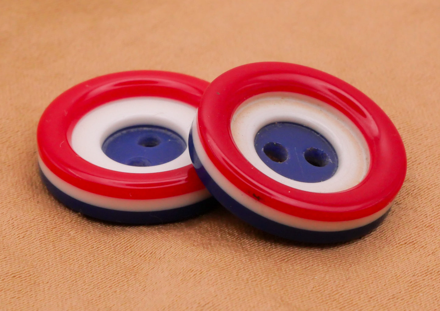 Patriotic Red White Blue Vintage Layered Plastic Pair of Buttons Various 12-19mm