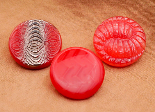 Red Silver Glass Texture Dig Dig Vintage Glass Button Various 18mm