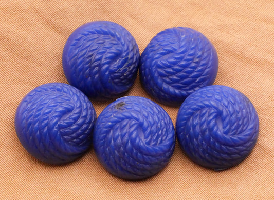 Rope Knot Blue Vintage Plastic Set of Five Buttons 15mm