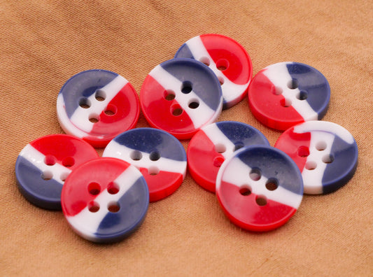 Patriotic Red White Blue Stripe French Flag Plastic Set of Ten Buttons 13mm