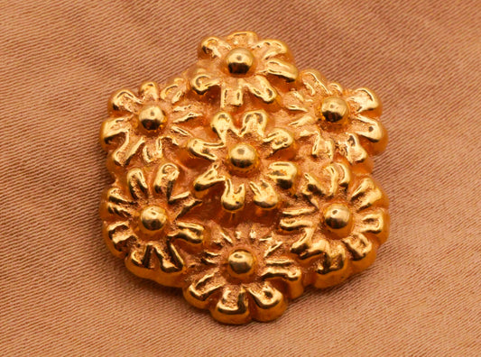 Flower Daisy Bunch Bouquet Vintage Gold Metallized Plastic Button 22x24mm