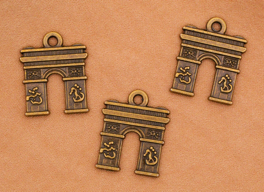 Arc de Triomphe Paris France Bronze Metal Set of Three Charms Embellishments 15x18mm