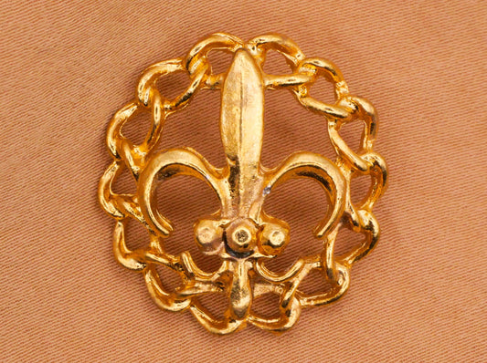 Fleur de Lis Chain Vintage Gold Metal Button 26mm