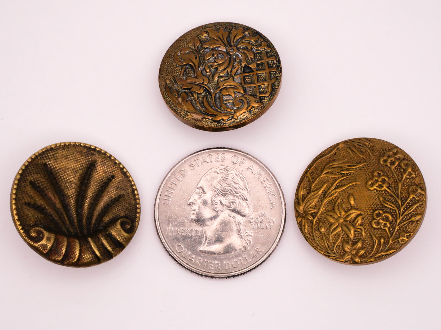 Paris Back Mark Scroll Flowers Antique Brass Metal Button Various 23-24mm