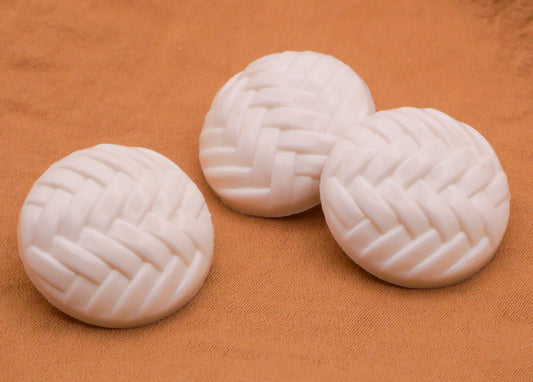 Herringbone Woven White Vintage Plastic Set of Three Buttons 21mm