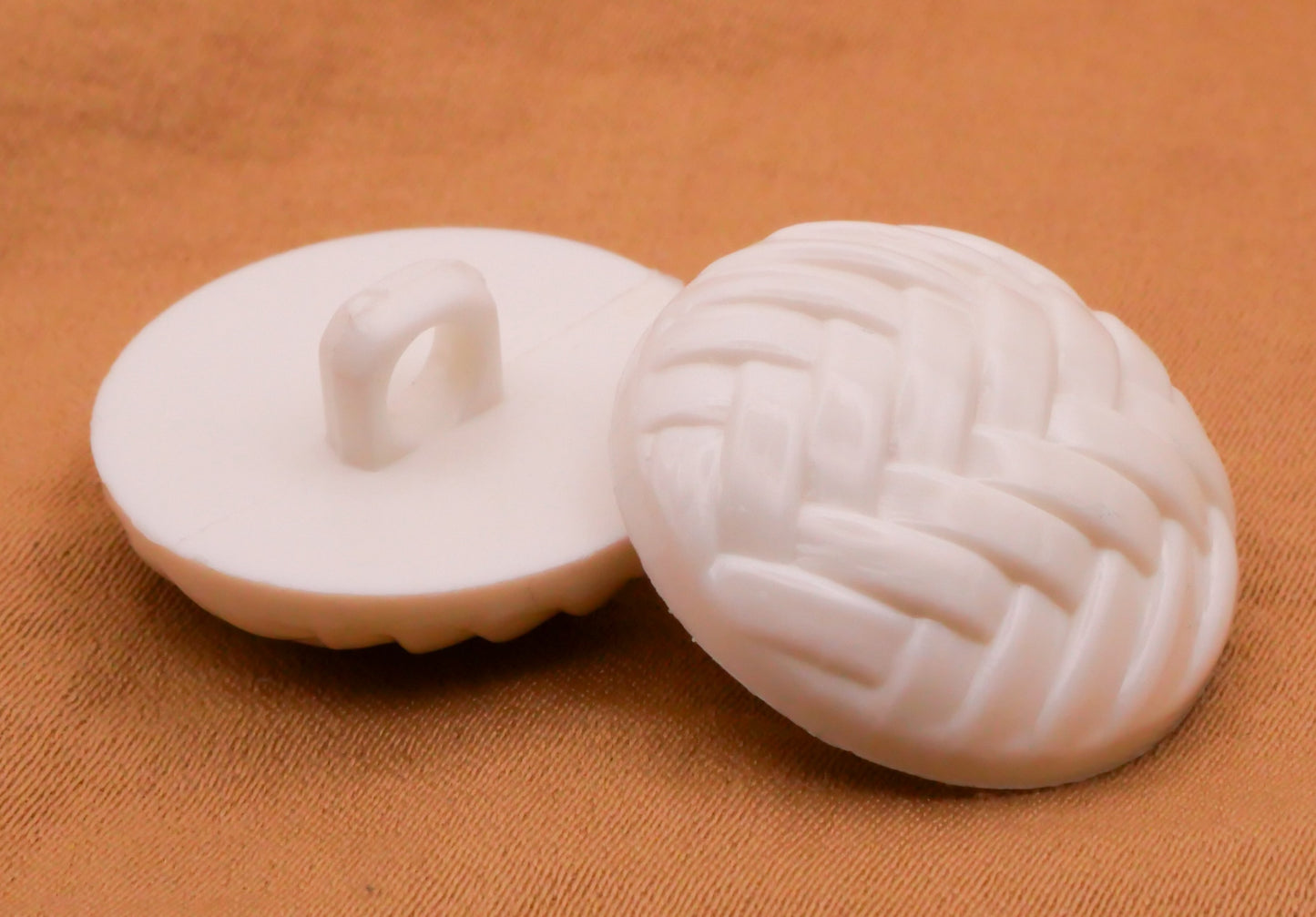 Herringbone Woven White Vintage Plastic Set of Three Buttons 21mm