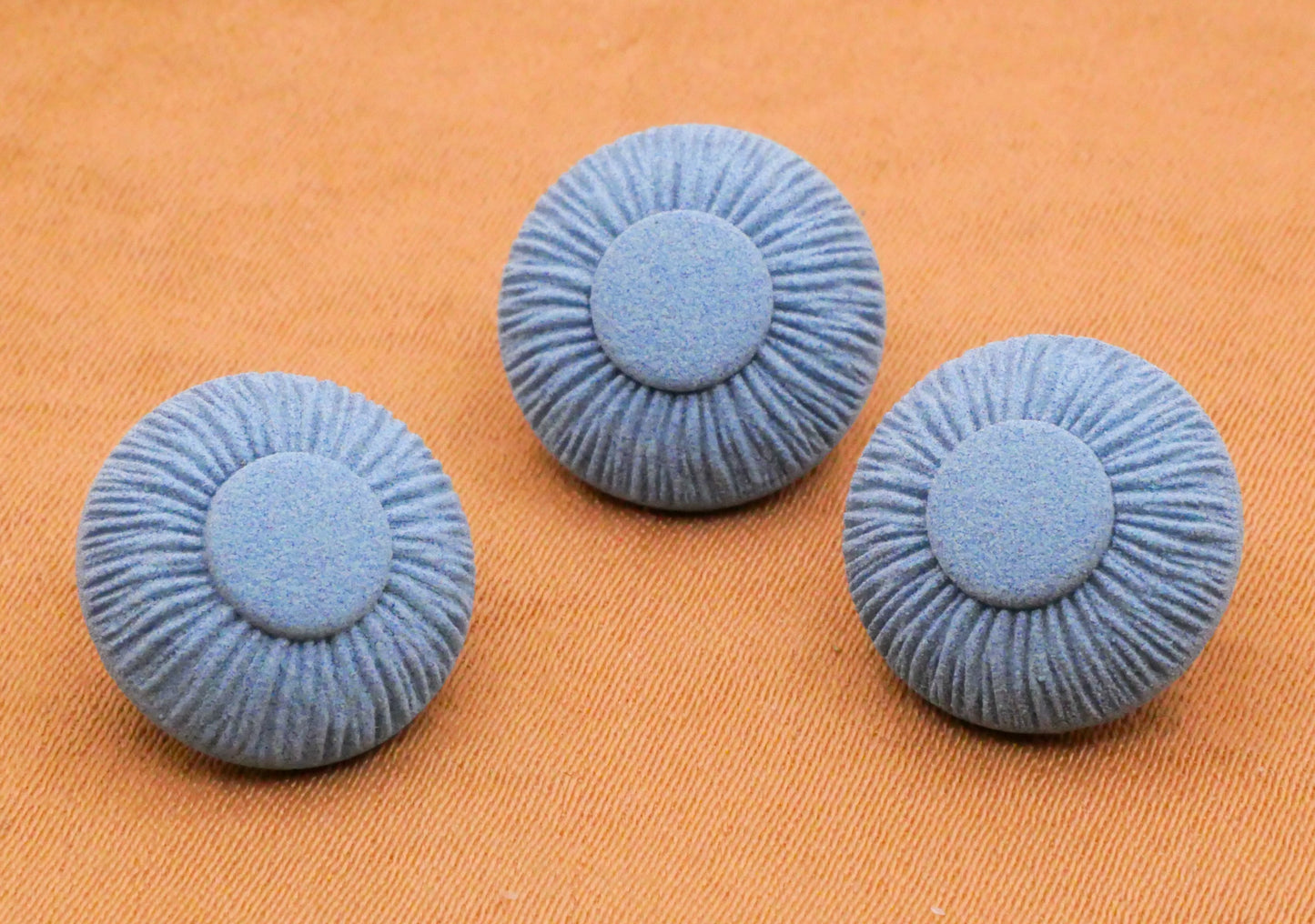 Baby Blue Looks Like Fabric Sea Urchin Vintage Plastic Set of Three Buttons 13mm