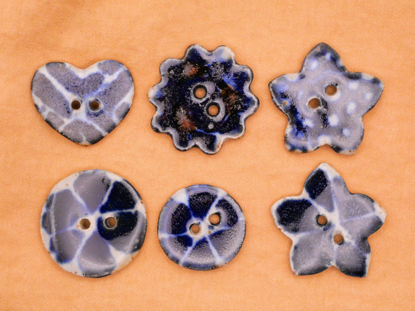 Cobalt Blue Glaze Ceramic Heart Flower Star Circle Button Various 23-31mm