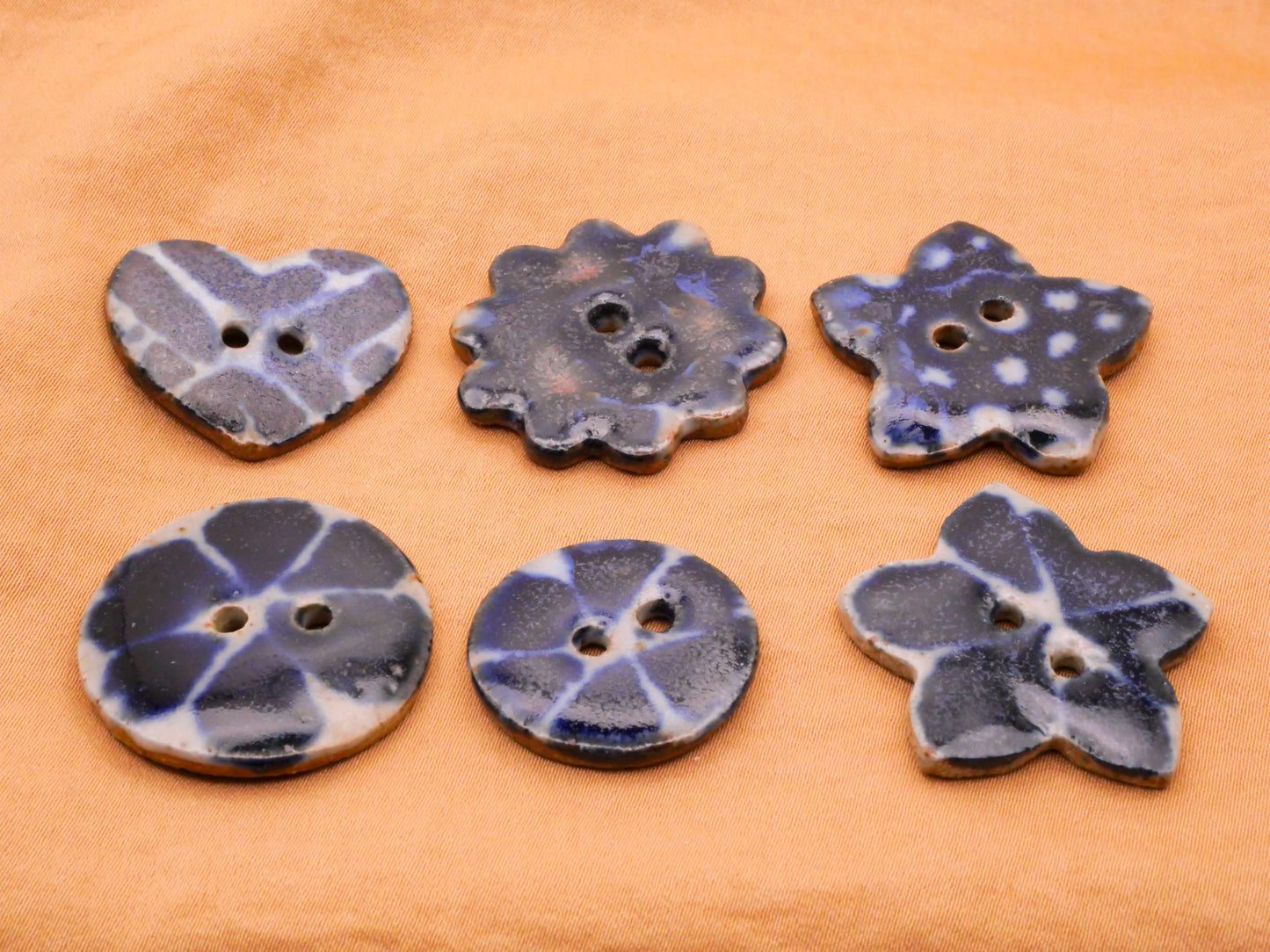 Cobalt Blue Glaze Ceramic Heart Flower Star Circle Button Various 23-31mm