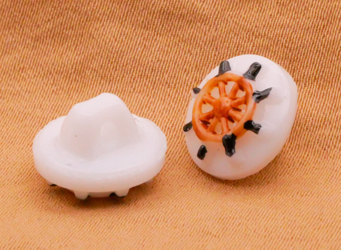Ships Wheel Hand-Painted Glass Set of Three Buttons 11mm