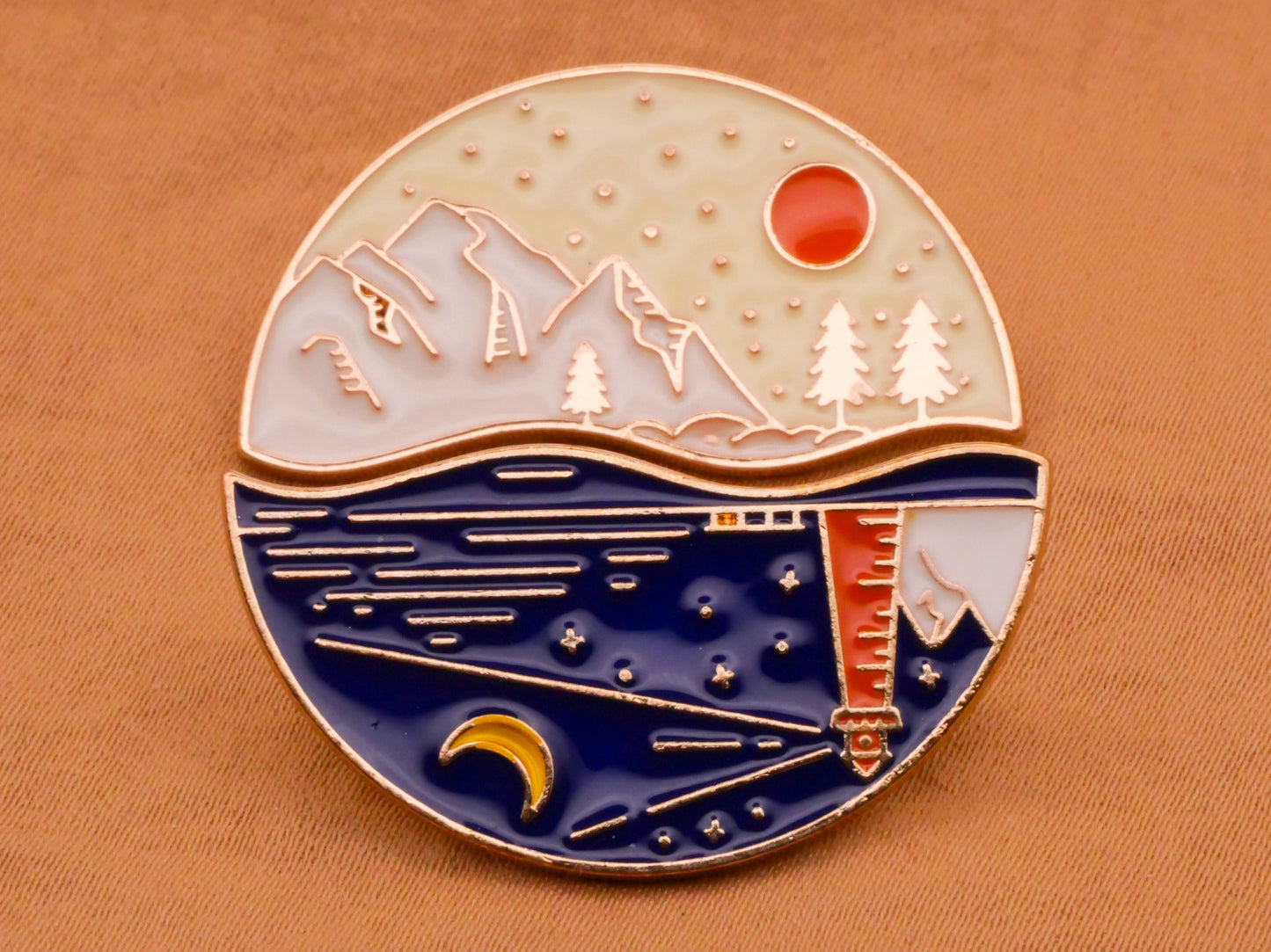 Moon Sun Lighthouse Mountains Yin Yang Friendship Enamel Metal Pair of Buttons 18x33mm