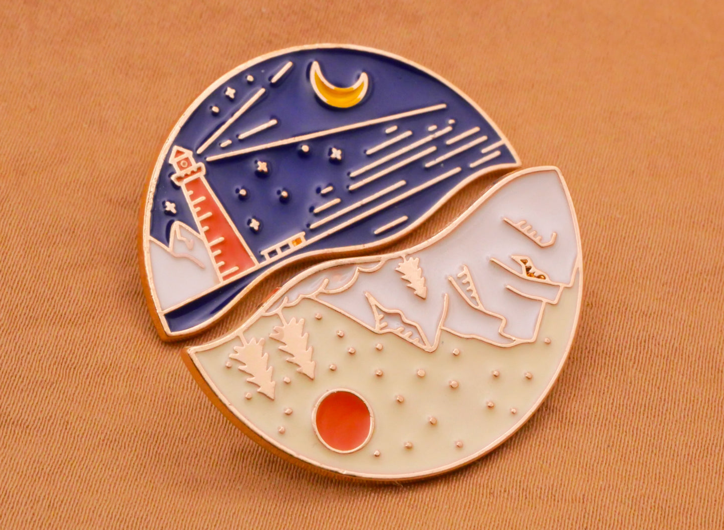 Moon Sun Lighthouse Mountains Yin Yang Friendship Enamel Metal Pair of Buttons 18x33mm