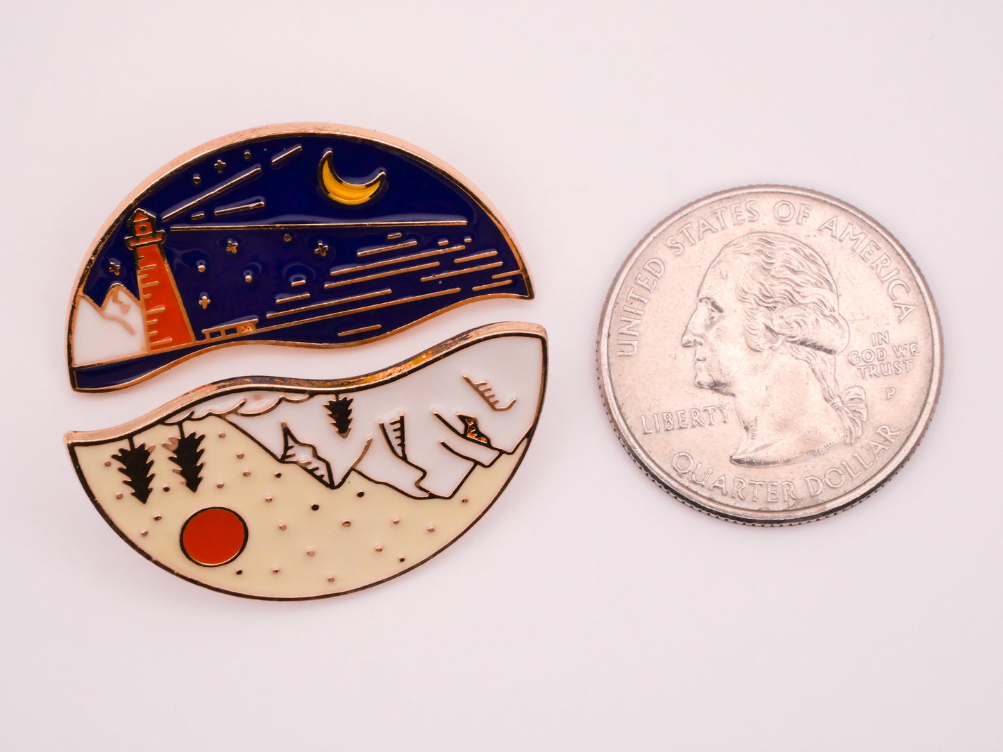 Moon Sun Lighthouse Mountains Yin Yang Friendship Enamel Metal Pair of Buttons 18x33mm