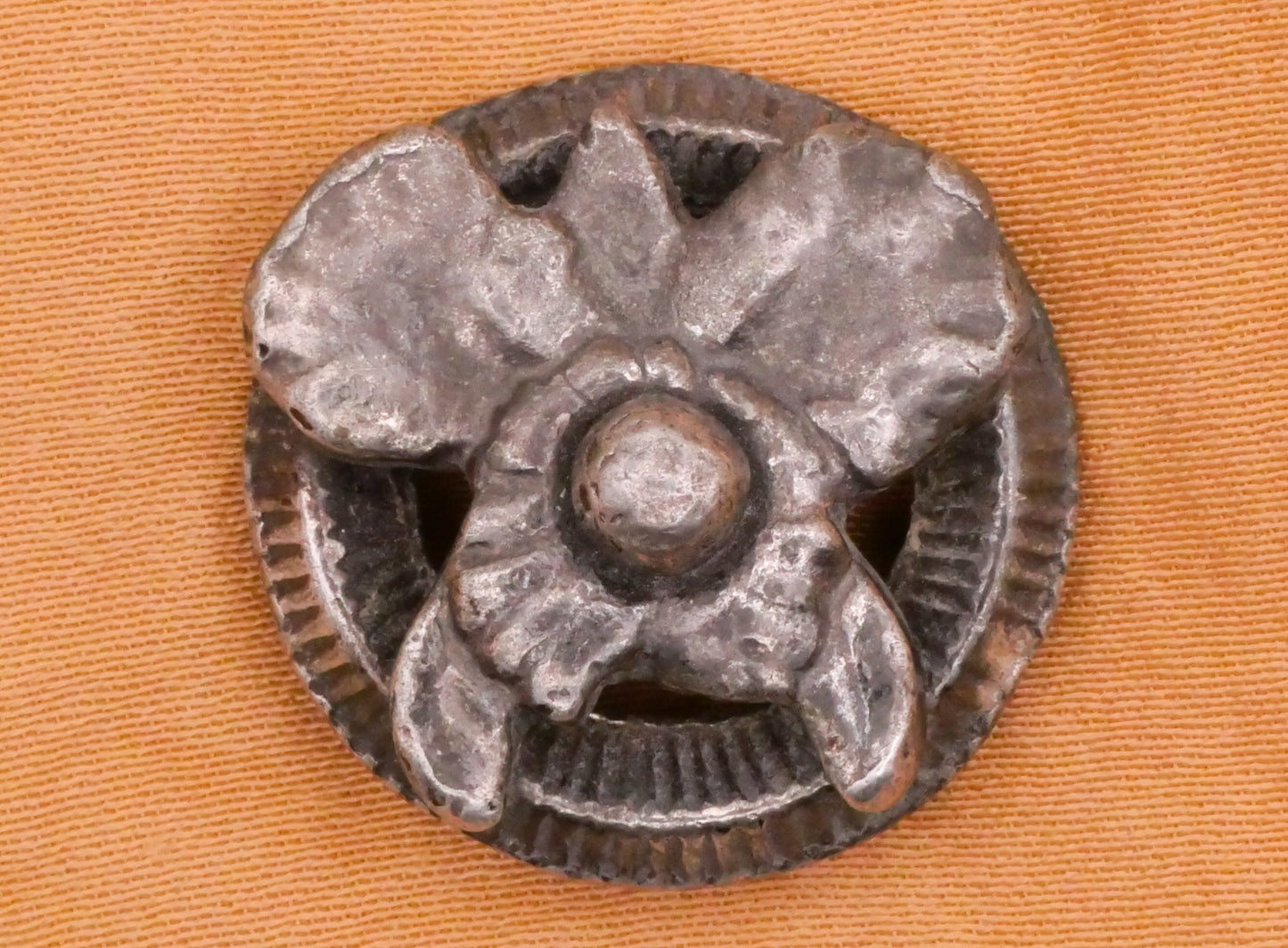 Orchid Flower Pewter Metal Vintage Button 22mm