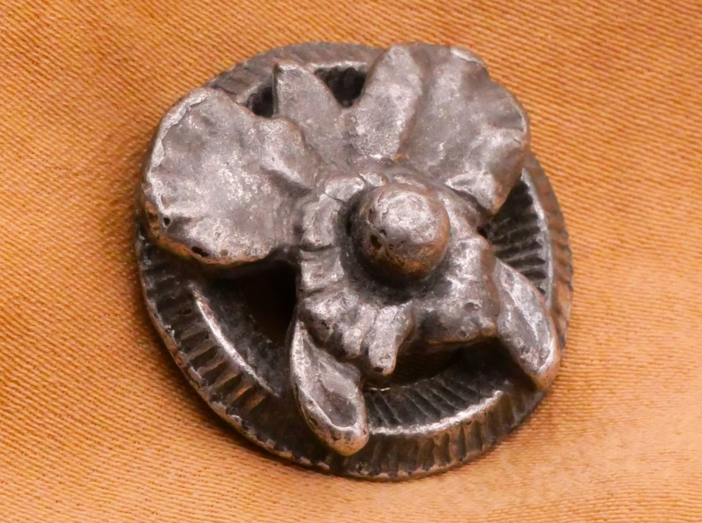 Orchid Flower Pewter Metal Vintage Button 22mm