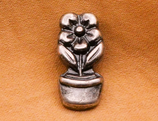 Flower Pot Houseplant Silver Metal Button 9x18mm