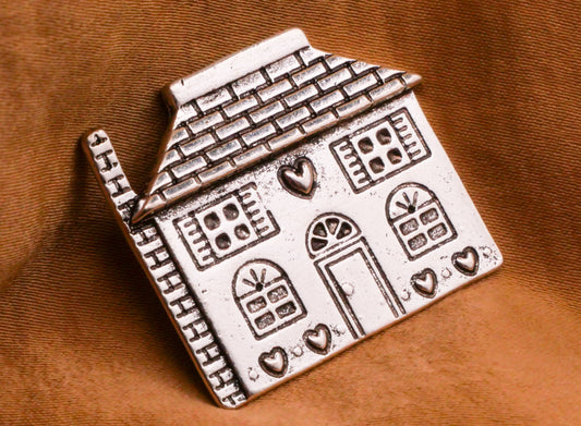 House Home Heart Folk Art Silver Metal Button 26x30mm