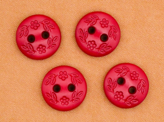 Flower Wreath Vintage Wine Red Plastic Set of Four Buttons 11mm