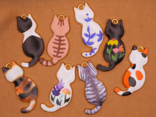 Cat Kitty Applied Graphics Set of Four Charms Embellishments Various 16x30mm