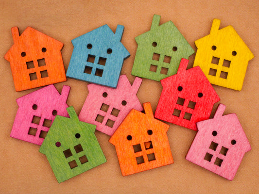 House Home Colorful Wood Set of Ten Buttons 22x23mm