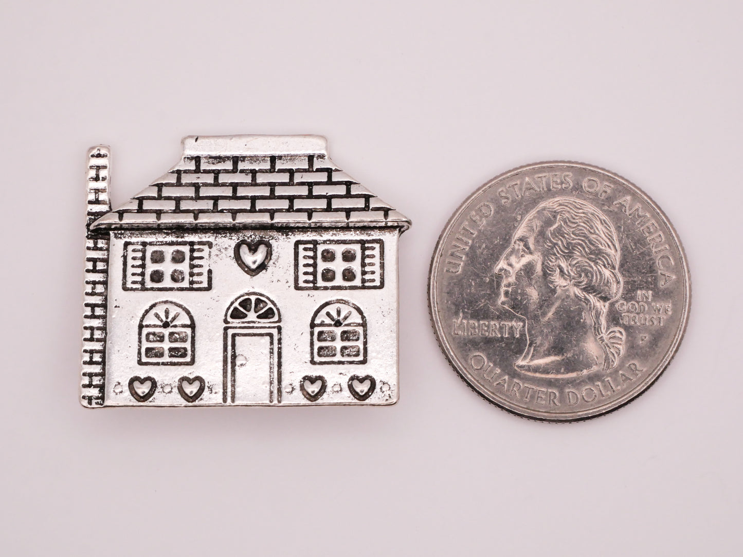 House Home Heart Folk Art Silver Metal Button 26x30mm