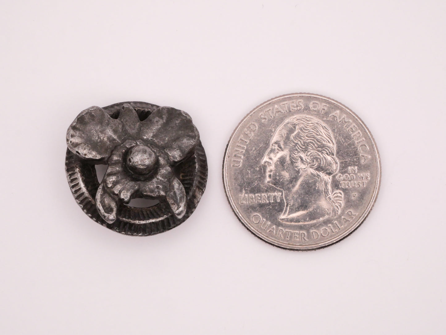 Orchid Flower Pewter Metal Vintage Button 22mm