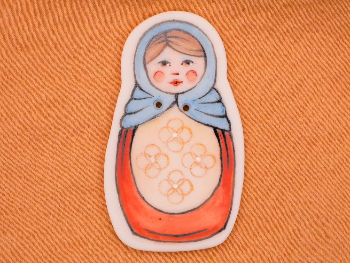 Russian Nesting Doll Hand-Painted Porcelain Ceramic Large Button 29x51mm