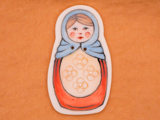 Russian Nesting Doll Hand-Painted Porcelain Ceramic Large Button 29x51mm