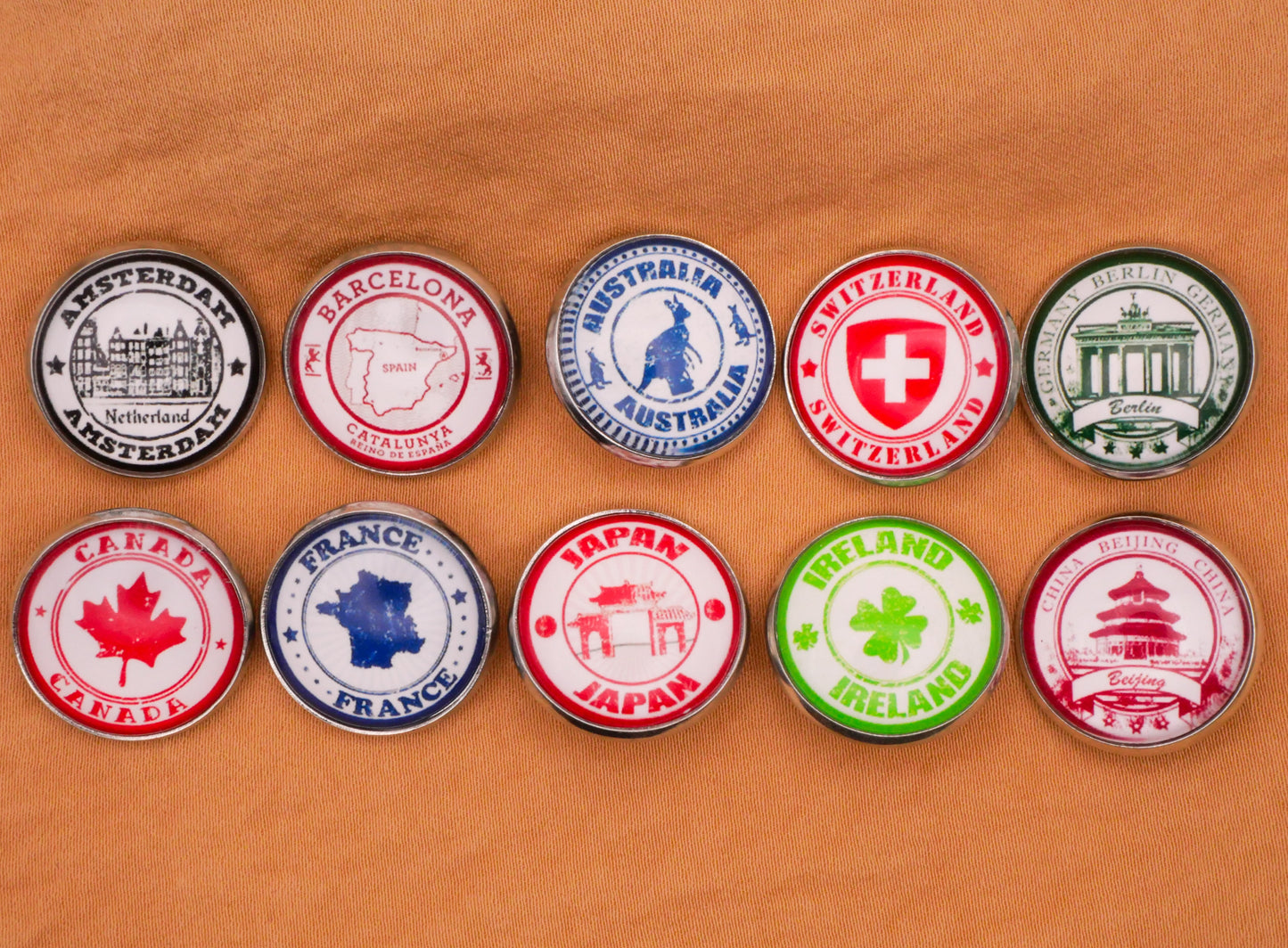 Destination Souvenir Country Glass Dome Metal Button Various 20mm