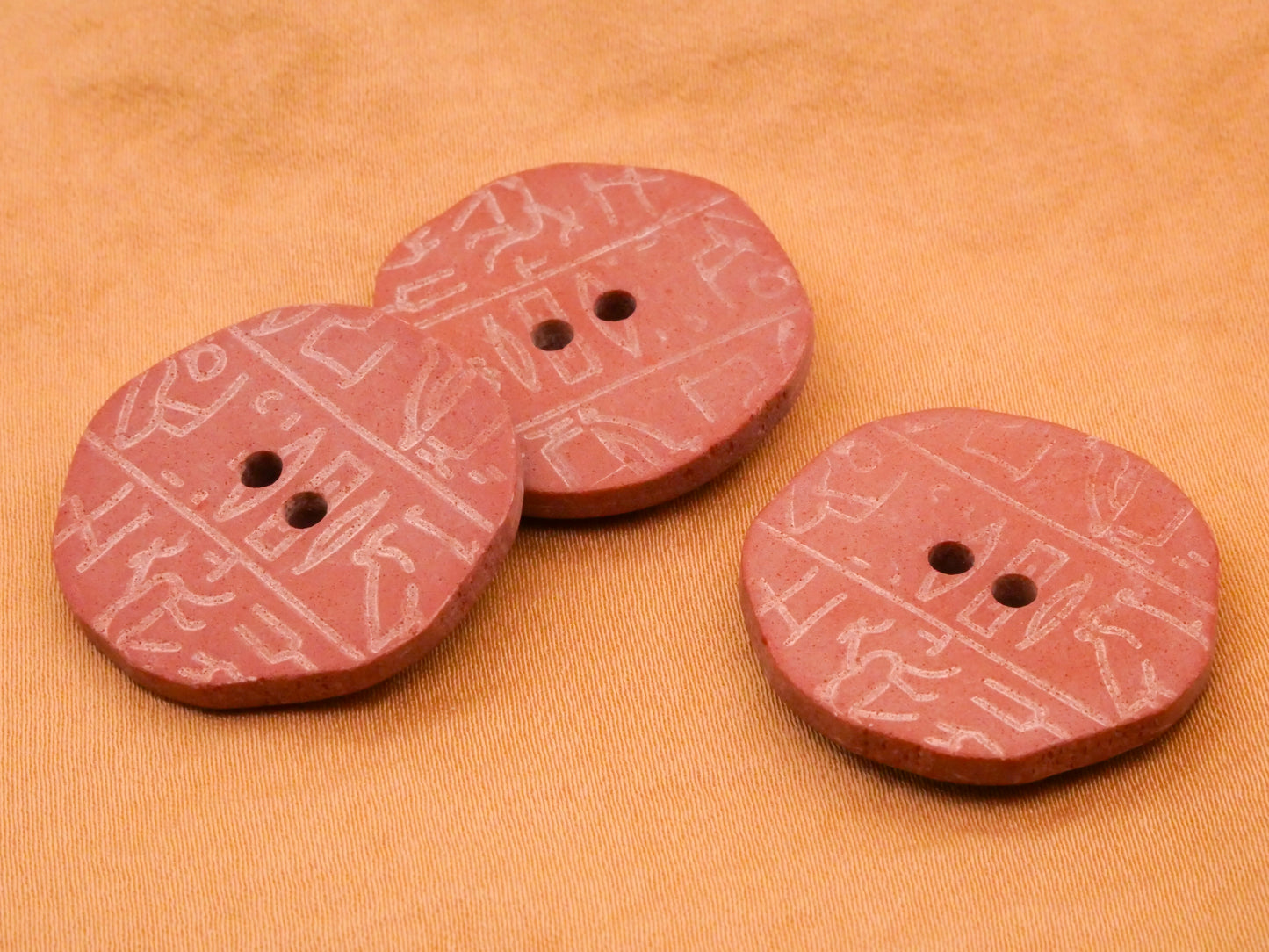 Hieroglyphs Hieroglyphic Egyptian Carved Clay Look Plastic Button 27mm