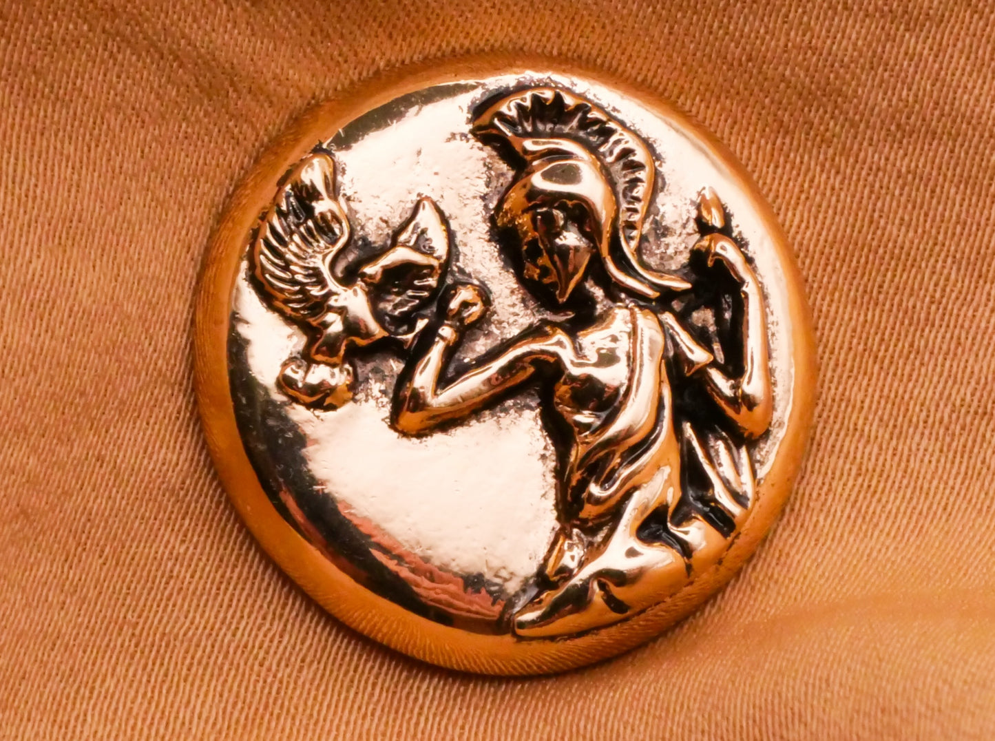 Greek Roman God Soldier Bird Gold Metal Button 22mm