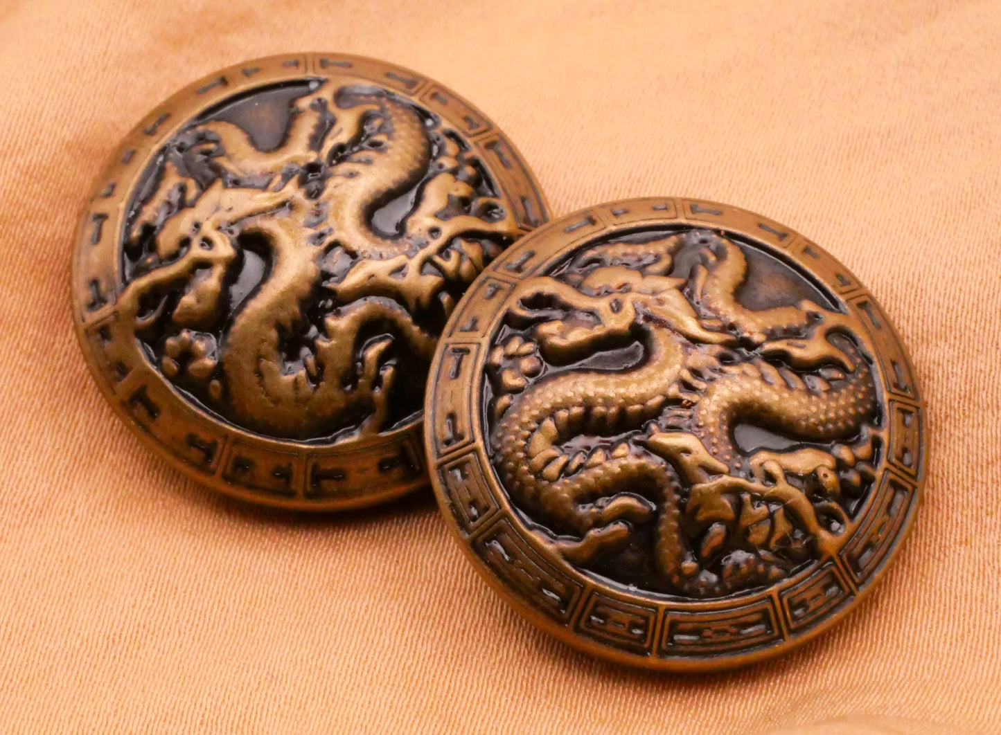 Dragon Asian Inspired Bronze Metal Button 25mm