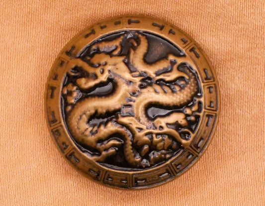 Dragon Asian Inspired Bronze Metal Button 25mm