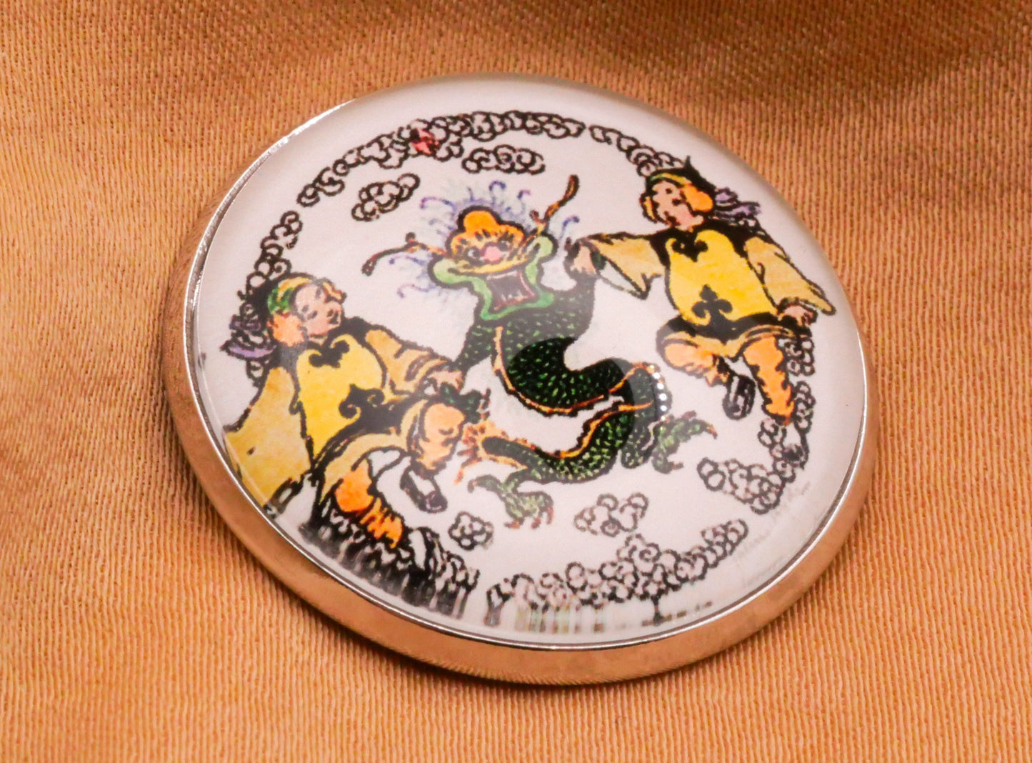 Chinese Year of the Dragon Children Glass Dome Metal Button 27mm