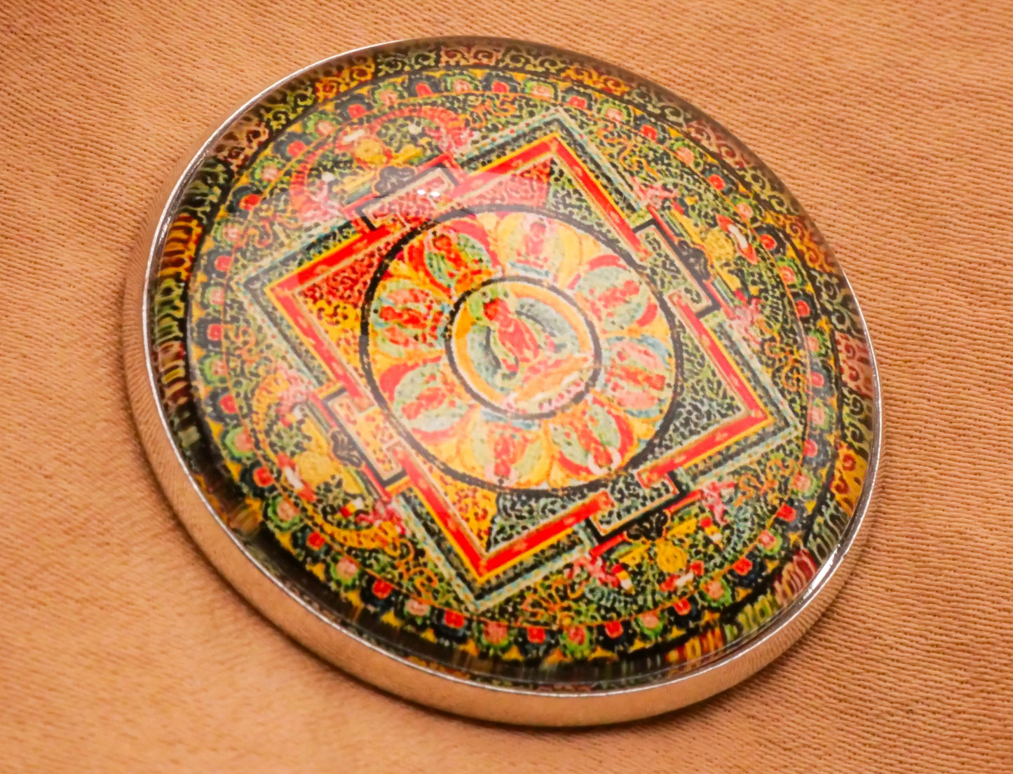 Mandala Hinduism Buddhism Colorful Glass Dome Large Metal Button 32mm