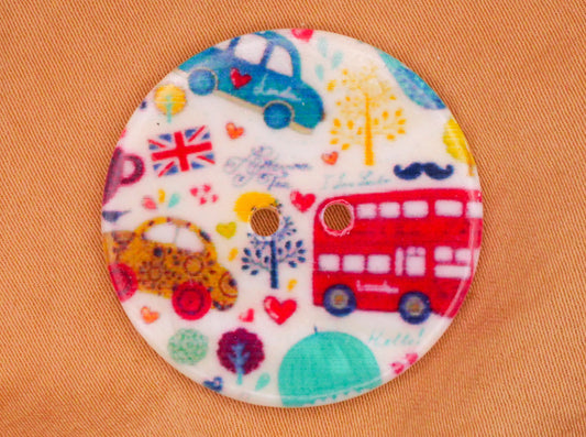 London Double Decker Bus Flag Mother of Pearl Button 30mm