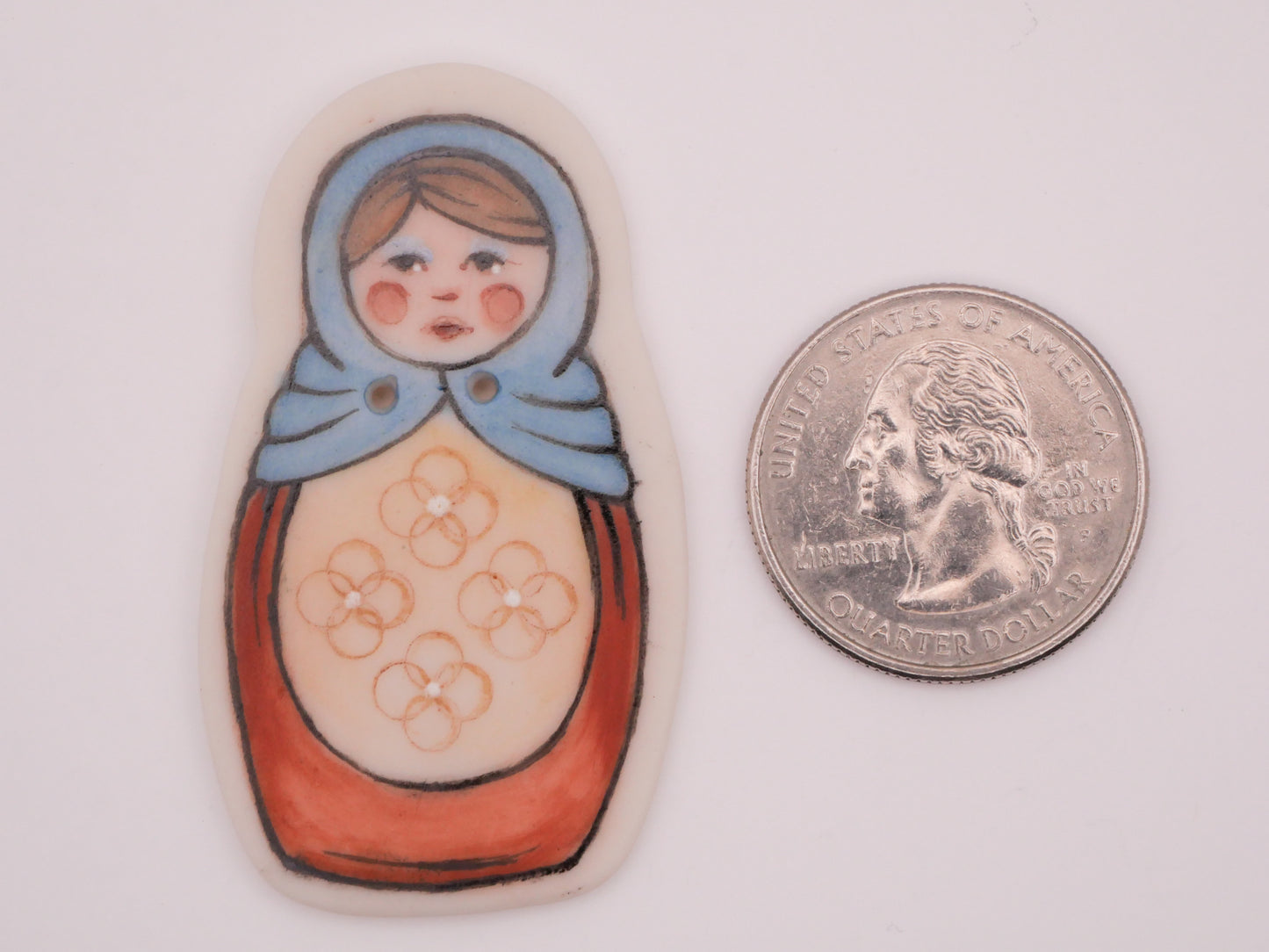 Russian Nesting Doll Hand-Painted Porcelain Ceramic Large Button 29x51mm