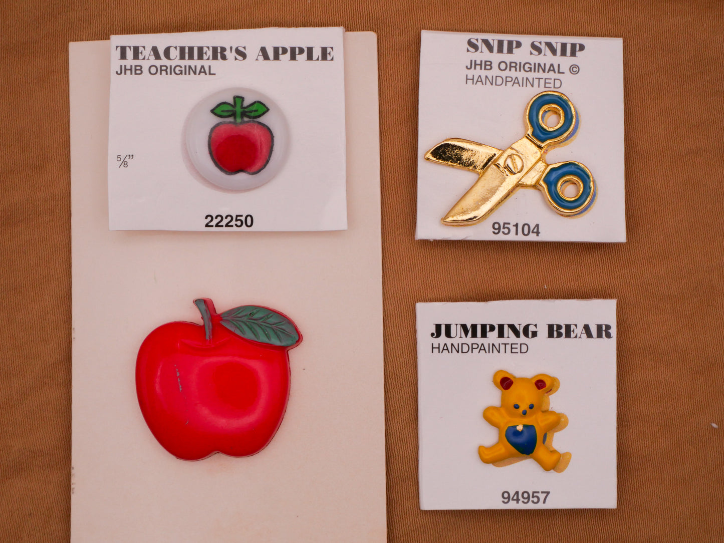 Apple Scissor Bear JHB Sample Carded Button Various 11-23mm