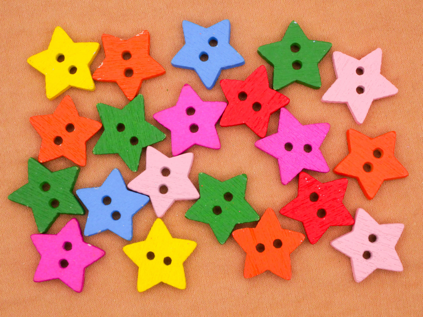 Stars Colorful Wood Assorted Set of Twenty Buttons 14mm