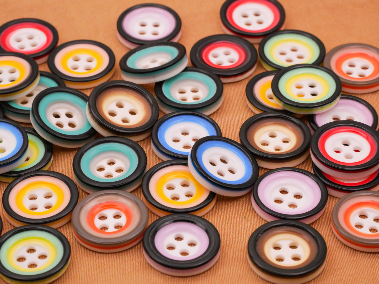 Colorful Rings Plastic Assorted Set of Twenty Buttons 13mm