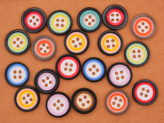 Colorful Rings Plastic Assorted Set of Twenty Buttons 13mm