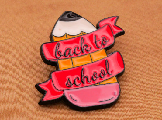 Back to School Verbal Pencil Banner Enamel Metal Button 29x30mm