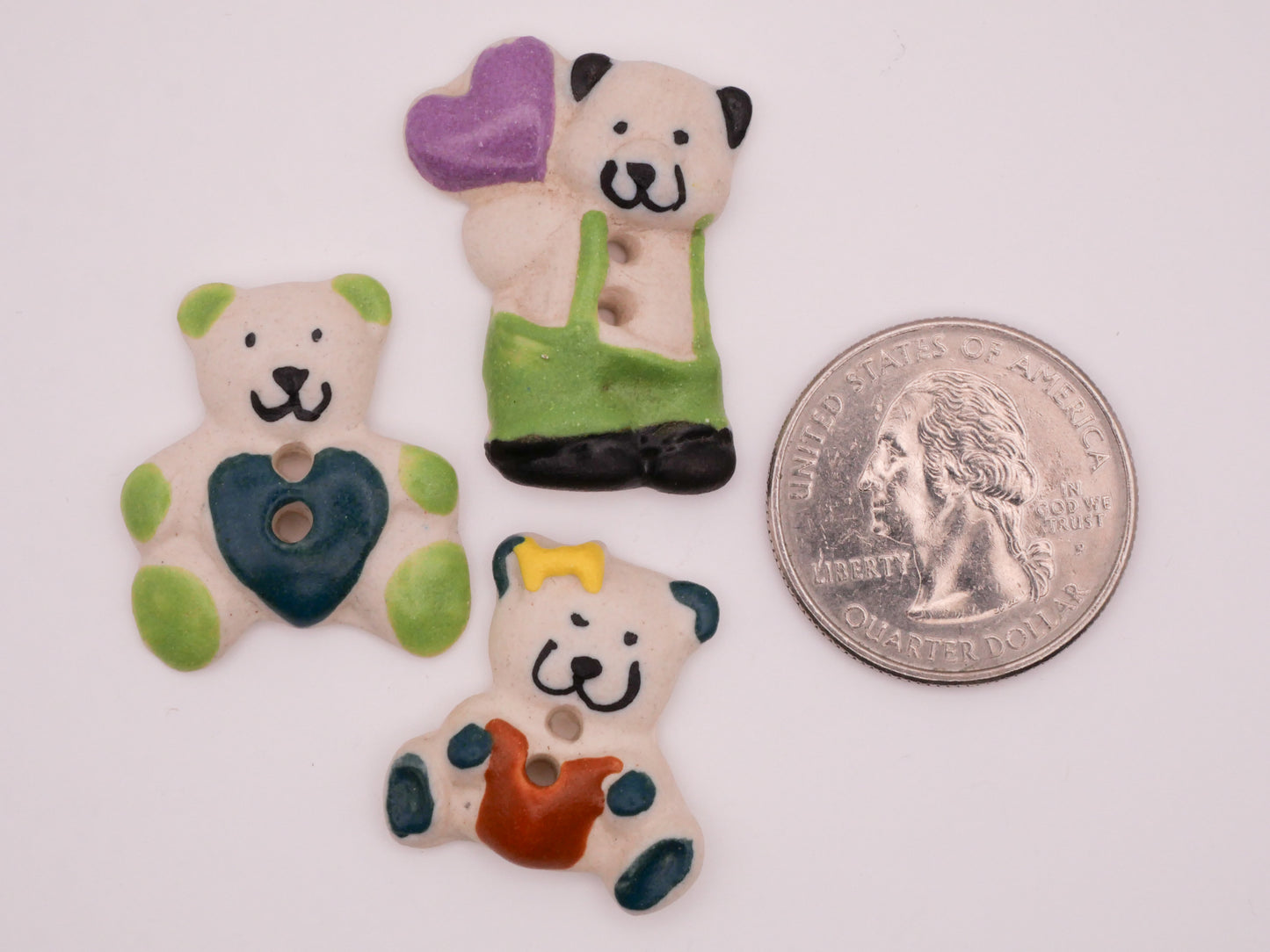 Bear Heart Hand-Painted Ceramic Button Various 21-30mm