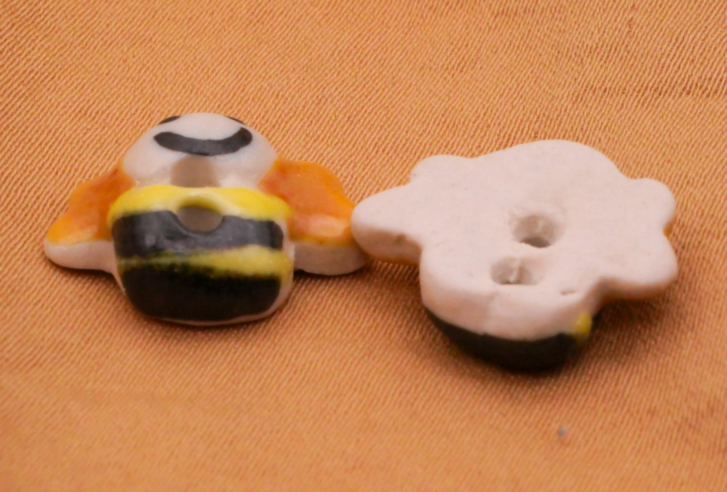 Bee Smiling Hand-Painted Ceramic Button 12x16mm