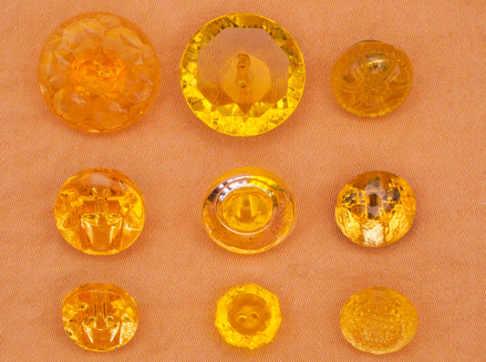 Transparent Glass Yellow Cognac Vintage Button Various 9-19mm