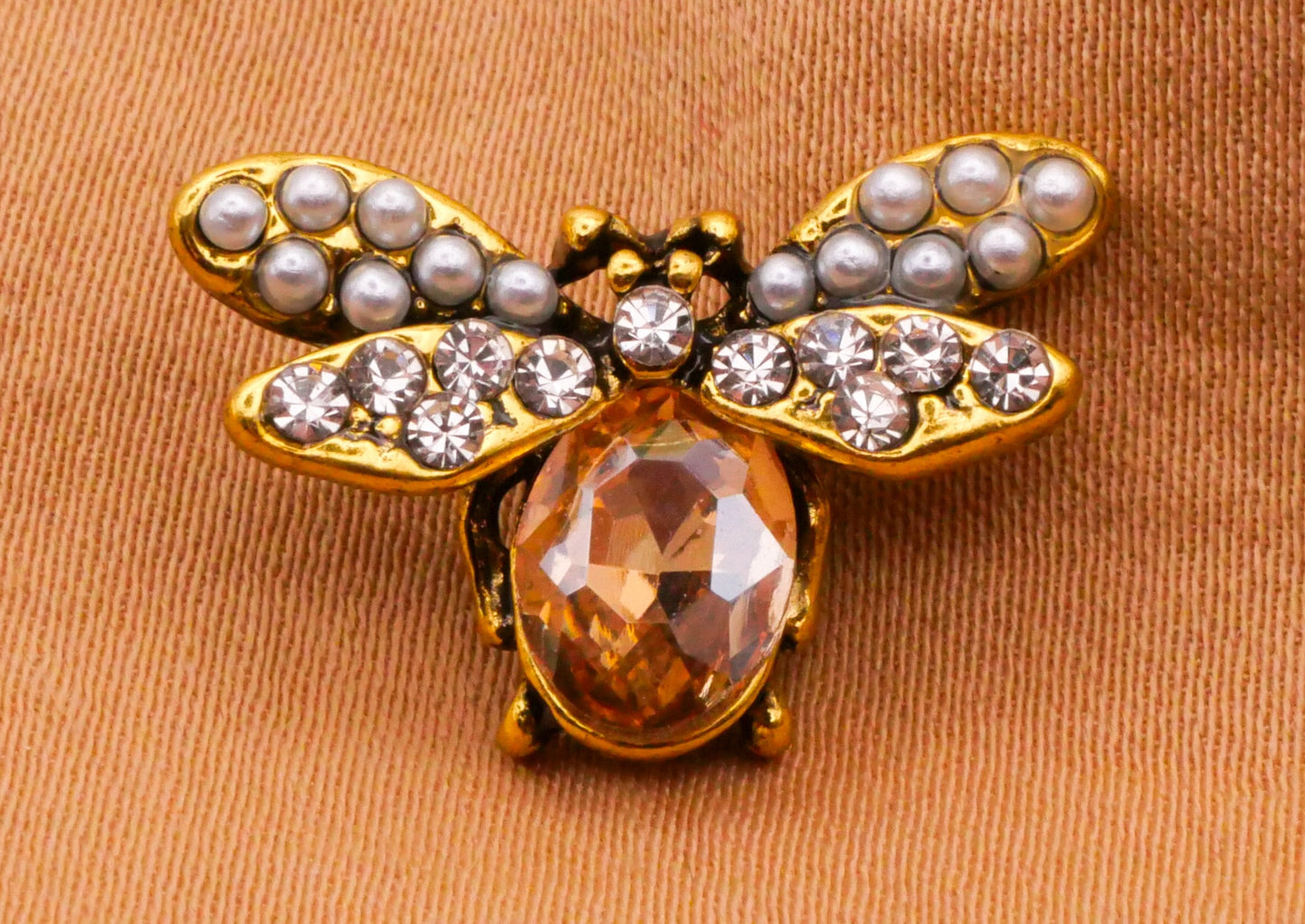 Bee Pearl Rhinestone Pink Gold Metal Button 13-21mm