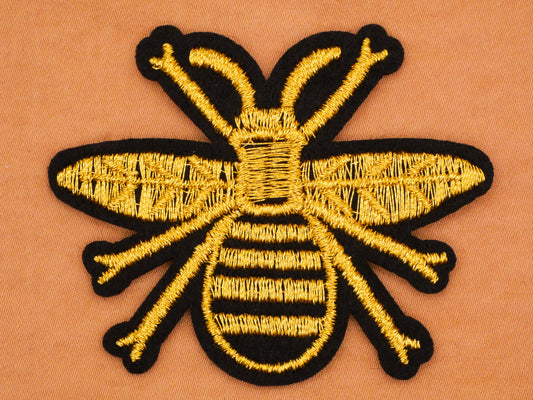 Bee Gold Stitch Fabric Iron On Patch Embellishment 50x61mm